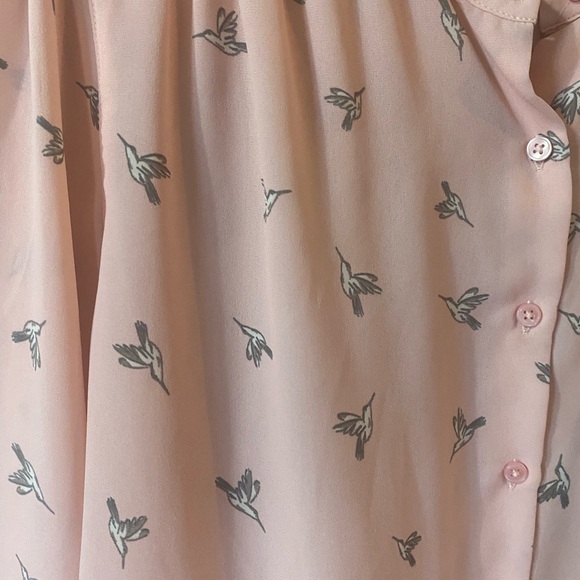 Pink Blouse with Bird Pattern - Lightweight- Balletcore - Girly Moto Collar - Picture 2 of 9